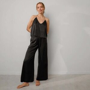 LUNYA Black Wide Leg Slit Silk Pajama Pants XS